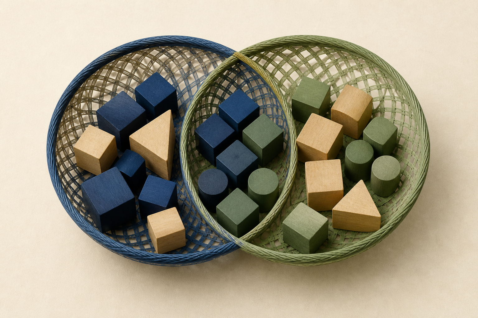 Two overlapping baskets containing several of the same wooden company blocks